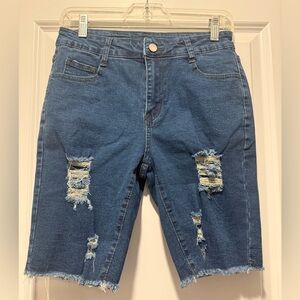 Distressed Blue Denim Women's Shorts size Large